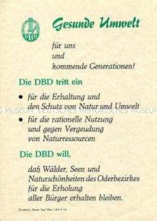 Flugblatt der DBP zum Umweltschutz
