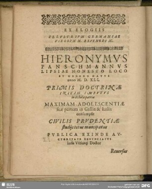 Ex Elogiis Illustrium Germaniae Virorum N. Reusneri IC.