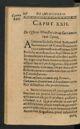 Caput XXII. De Officio Ministri circa Sacramentum coenae.