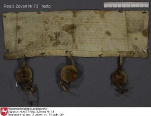 1383,- d) Der Bürger Hermann Scheleke zu Verden verspricht dem Propste Johann Monnik zu Zeven eine um St. Petri fällige jährliche Rente aus dem Hofe zu Mahndorf Regest: Von Hodenberg, Zevener UB Nr. 71