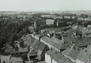 Freiberg (Sachsen), Blick vom Petriturm über Schloß Freudenstein nach Nordwesten