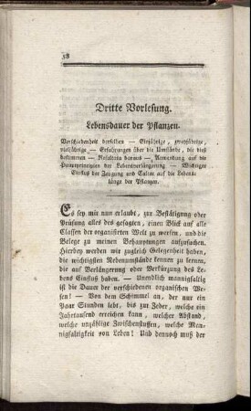 Dritte Vorlesung. Lebensdauer der Pflanzen.
