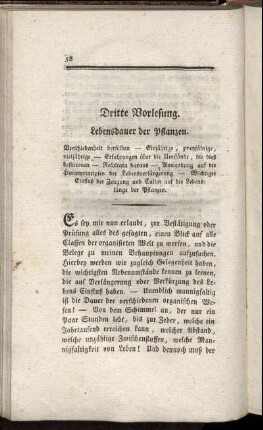 Dritte Vorlesung. Lebensdauer der Pflanzen.