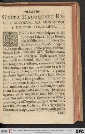 Gesta Dagoberti regis Francorvm, per monachvm S. Dionysii conscripta