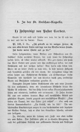 1) Festpredigt von Pastor Cordes.