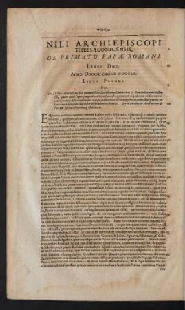 Nili Archiepiscopi Thessalonicensis, De Primatu Papae Romani.