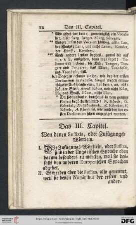 Das III. Capitel. Von denen Suffixis, oder Zufügungs=Woertlein.