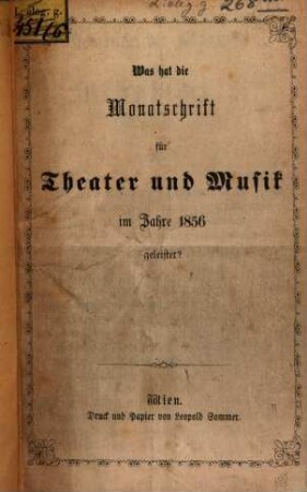 Was hat die Monatschrift für Theater und Musik im Jahre 1856 geleistet?