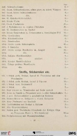 Stoffe, Stickereien etc. (Nr. 651-663)