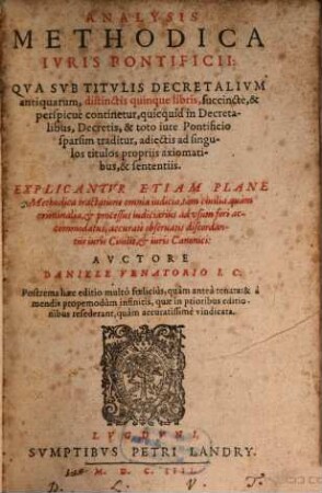 Danielis Venatorii Analysis methodica iuris pontificii