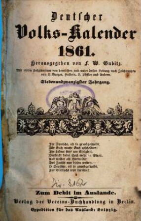 Jahrbuch des Nützlichen und Unterhaltenden. 1861 = Jg. 27