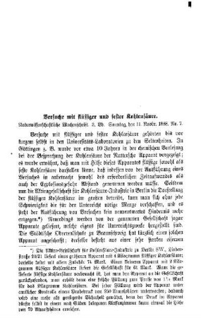Versuche mit flüssiger und fester Kohlensäure