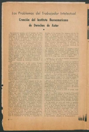 Creación del Instituto Iberoamericano de Derechos de Autor : Los problemas del trabajador intelectual