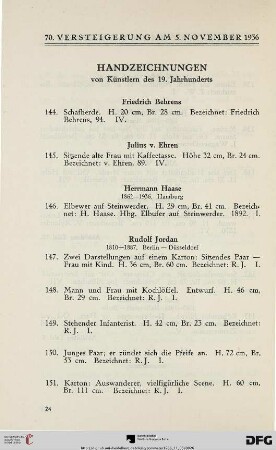 Handzeichnungen von Künstlern des 19. Jahrhunderts (Nr. 144-174)