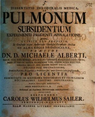 Diss. inaug. med. de pulmonum subsidentium experimenti prudenti applicatione