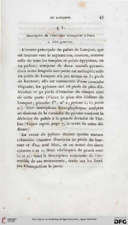 § V: Description de l’obelisque transporte a Paris