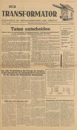 TRO-Betriebszeitung 'Der Transformator'; Nr. 5/1960 (Februar 1960)
