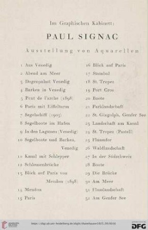 Im Graphischen Kabinett: Paul Signac (Nr.1-32)