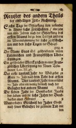 Register des andern Theils der einhelligen Zeit-Rechnung.