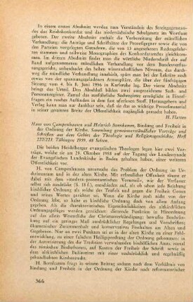 366-367 [Rezension] Bindung und Freiheit in der Ordnung der Kirche