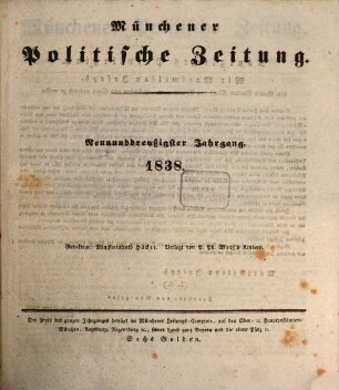 Münchener politische Zeitung : mit allerhöchstem Privilegium. 1838 = Jg. 39, [1] = Jan. - Juni