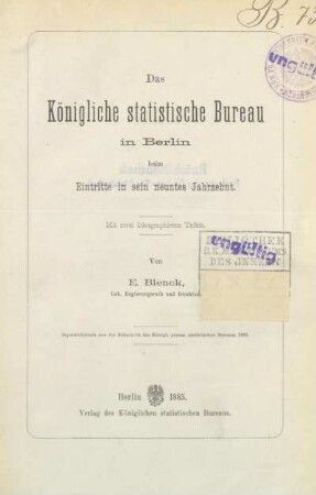 Stempel: Bibliothek D. K. Ministeriums des Innern ; Stempel: Kön. Pr. Ministerium des Innern Bibliothek