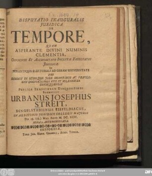 Disputatio Inauguralis Iuridica De Tempore