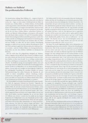 Holbein vor Holbein? Ein problematisches Frühwerk