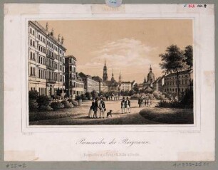 Dresden, Blick von den Promenaden der Bürgerwiese nach Norden auf die Altstadt