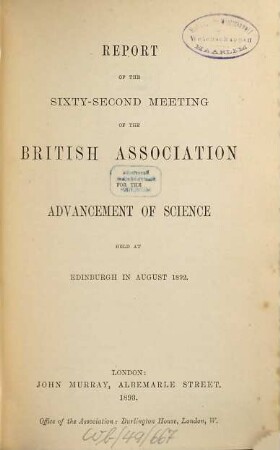 Report of the ... meeting. 62. 1892 (1893)