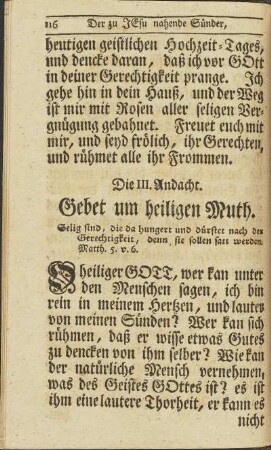 Die III. Andacht. Gebet um heiligen Muth.
