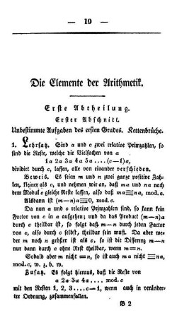 Die Elemente der Arithmetik. Erste Abtheilung.