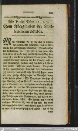 Ueber Prediger Salom. 11, v. 4. Vom Aberglauben der Landleute beym Ackerbau