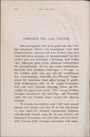 Adressen Till Leo Tolstoj.