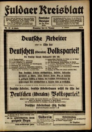 Zweite Ausgabe vom Samstag, den 18. Januar 1919.
