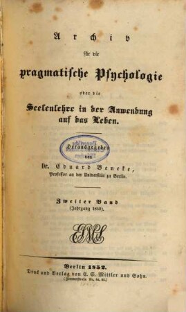 Archiv für die pragmatische Psychologie oder die Seelenlehre in der Anwendung auf das Leben. 2