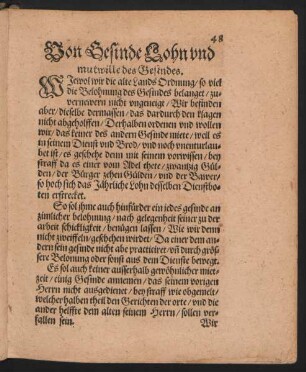Von Gesinde Lohn und mutwille des Gesindes.