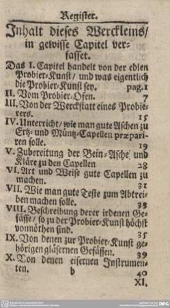 Inhalt dieses Werckleins/in gewisse Capitel verfasset.