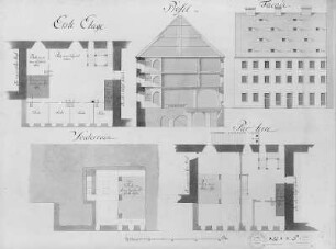 Meißen, Brennhaus der Porzellanmanufaktur auf dem Burgberg zwischen Kornhaus und Westgiebel des Schlosses
