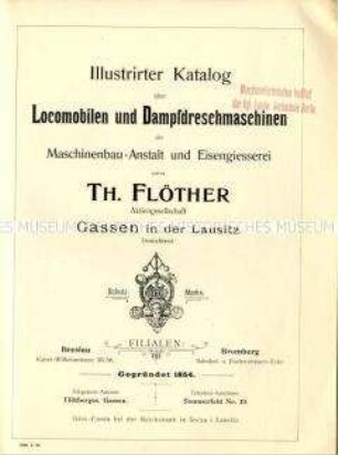 Illustrirter Katalog über Locomobilen und Dampfdreschmaschinen