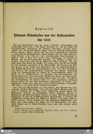 Kapitel II: Plauens Schulwesen von der Reformation bis 1835