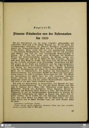 Kapitel II: Plauens Schulwesen von der Reformation bis 1835