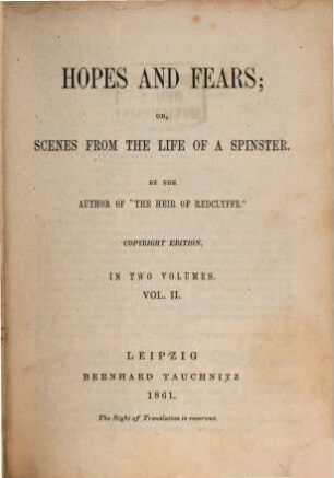 Hopes and Fears, or, Scenes from the Life of a Spinster : in two volumes, 2