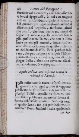 Apollo ordina una riforma contra li virtuosi di Parnaso