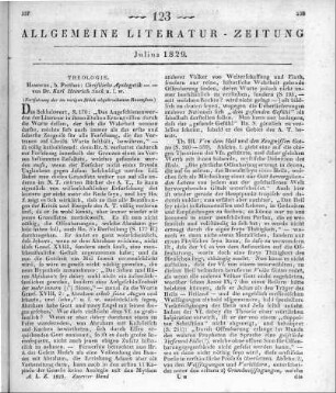 Sack, K. H.: Christliche Apologetik. Versuch eines Handbuchs. Hamburg: Perthes 1829 (Fortsetzung der im vorigen Stück abgebrochenen Rezension)