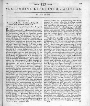 Sack, K. H.: Christliche Apologetik. Versuch eines Handbuchs. Hamburg: Perthes 1829 (Fortsetzung der im vorigen Stück abgebrochenen Rezension)