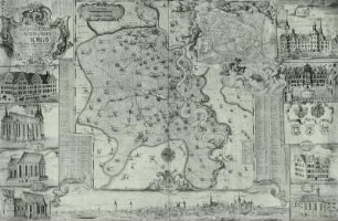 Stadt und Amt Torgau: Landkarte mit Torgauer Bauten und Stadtansicht