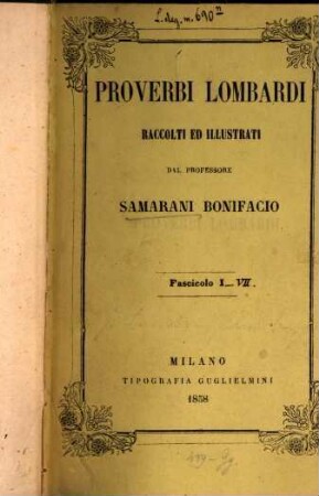 Proverbi Lombardi raccolti ed illustrati dal professore Bonifacio Samarani