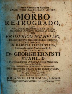 Disp. inaug. med. de morbo retrogrado