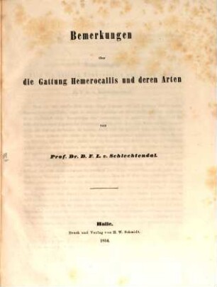 Bemerkungen über die Gattung Hemerocallis u. deren Arten